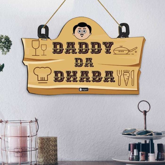 Daddy Da Dhaba Printed Wall Hanging and Mummy Da Dhaba Printed Instruction Board For Mom & Dad