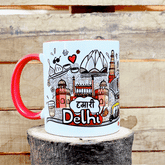 Delhi - Doodle Art Ceramic Mug With Color Handle - Discovering India