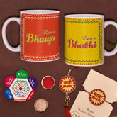 Luv U Bhaiya & Bhabhi 2 Mugs with Bhai Bhabhi Embroidery Rakhi Combo