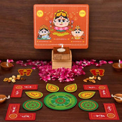 Laxmi Ganesh Diya Stand and Traditional DIY Rangoli Duo