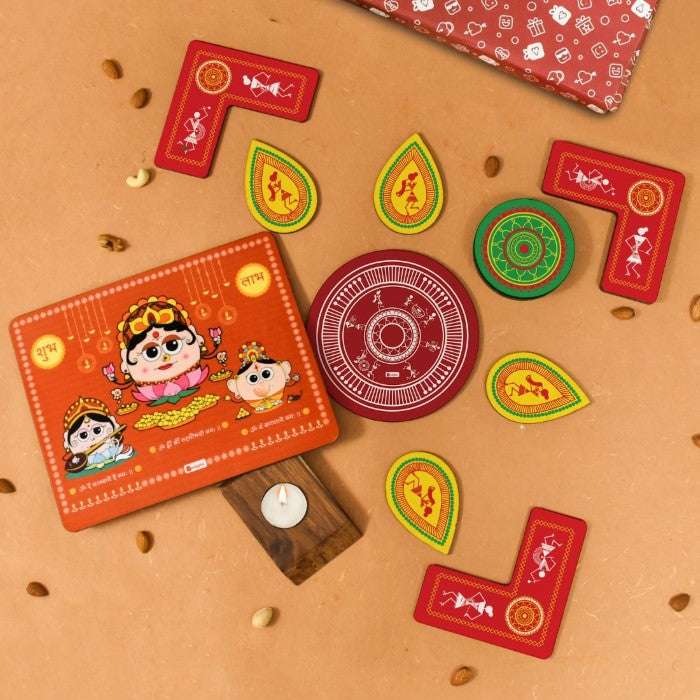Laxmi Ganesh Diya Stand and Traditional DIY Rangoli Duo