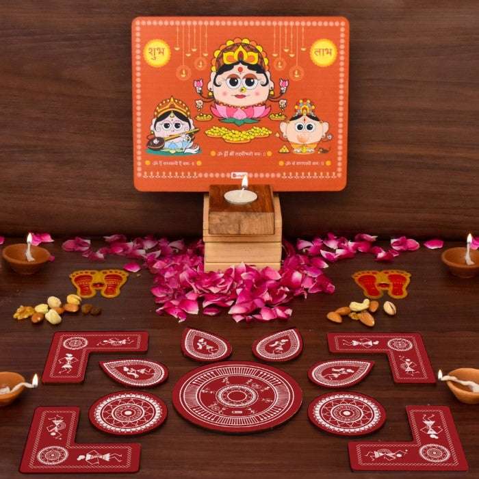 Laxmi Ganesh Diya Stand and Traditional DIY Rangoli Duo