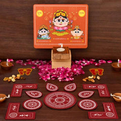 Laxmi Ganesh Diya Stand and Traditional DIY Rangoli Duo
