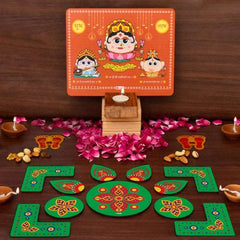 Laxmi Ganesh Diya Stand and Traditional DIY Rangoli Duo