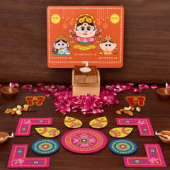Laxmi Ganesh Diya Stand and Traditional DIY Rangoli Duo