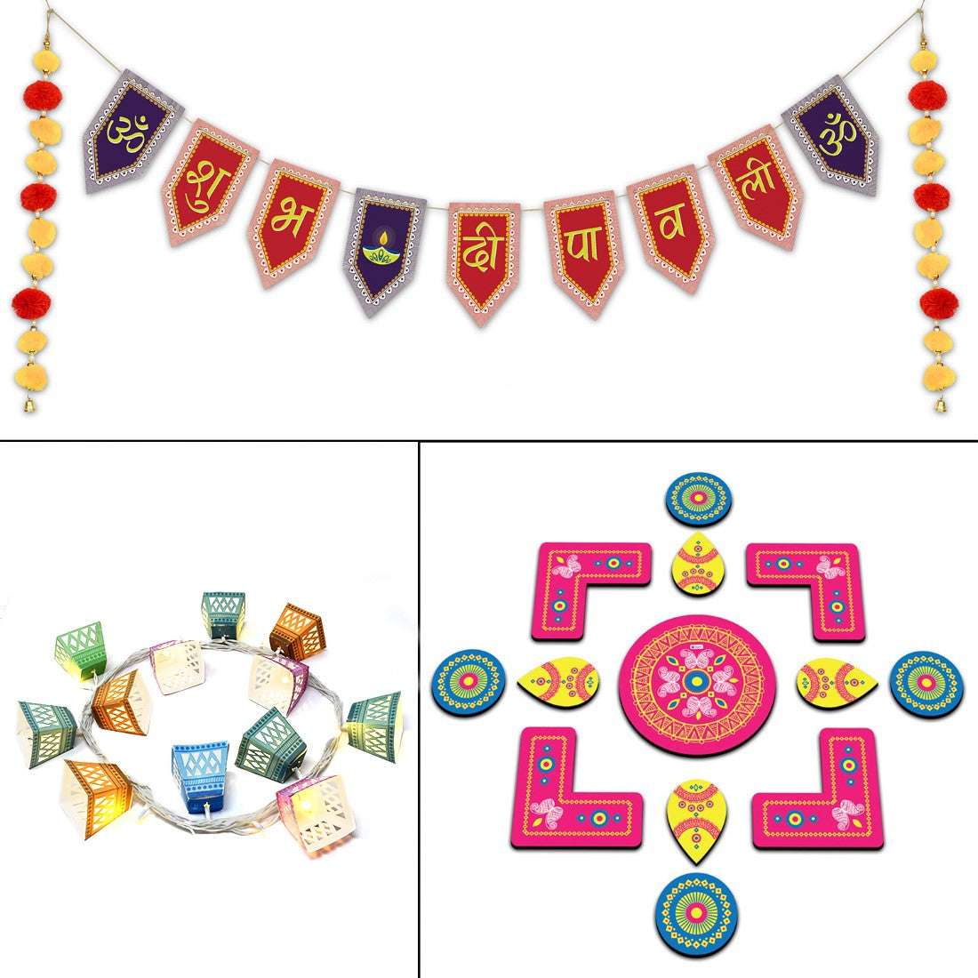 Diwali Gift Box of DIY Lights, Rangoli, and Bunting