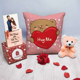 Hug Me Digital Printed Cushion and Wooden Photo Frame Valentine Box