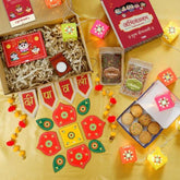 Abhinandan Box of DIY Decoratives, Laxmi Ganesh Tea-Light Stand & Health-Packed Goodies