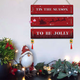 Christmas Decoration Gift Quotes Printed Red 3 Panel Hanging, Cherry Hanging, Ribbon Bow