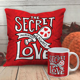 Valentine Gift Combo Red Printed Cushion Cover, Filler, Coffee Mug With Love Quote