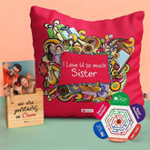 Cushion Cover with Love You Sis Print Wooden Plaque Gift