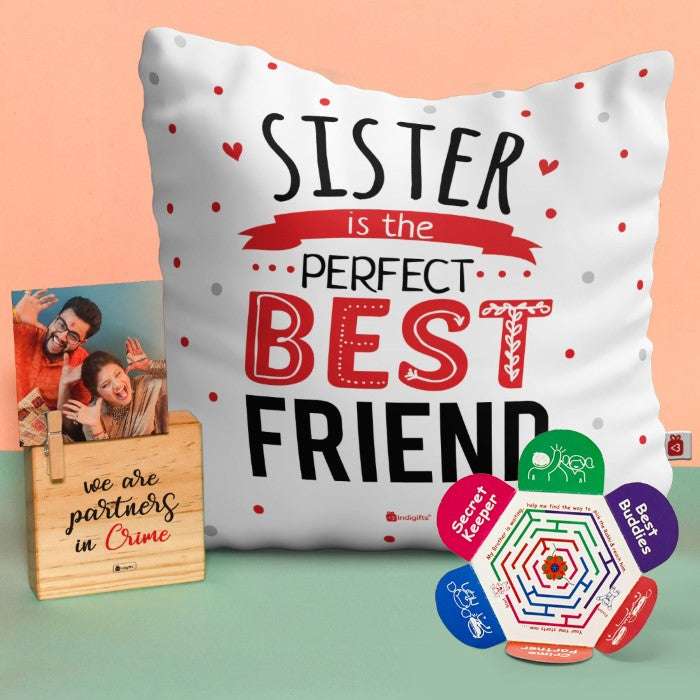 Buy rakhi gift hamper Cushion Cover Wooden Plaque from