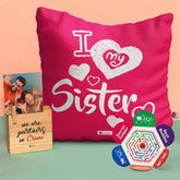 Pink Cushion Cover and Plaque with I Love My Dear Sis Print