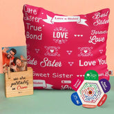 Plaque and Pink Cushion Cover Gift with Best Bhena True Bond Print