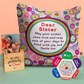 Cushion with Sis May All Your Wishes Come True Print Wooden Plaque Gift and Rakhi