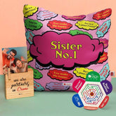 Cushion Gift for best Sister and Printed Wooden Plaque for Rakhi