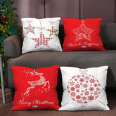 4 Piece Set 'Merry Christmas’ Decor Glitter Red & White Assorted Cushion Covers