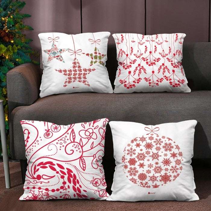 4 Piece Set 'Snowflakes and Stars’ Christmas Decor Glitter Assorted Cushion Covers