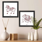 Ethnic Mandala Theme Animal Printed Set of 2 Poster Frames