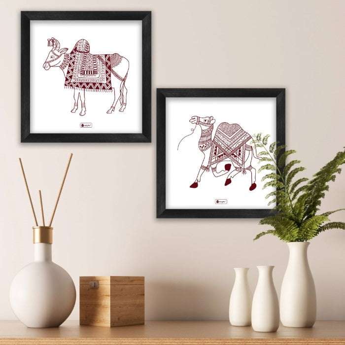 Ethnic Themed Animal Printed Set of 2 Poster Frames