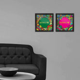Colorful Bohemian Floral Doodle Artwork Poster Frame Set of 2
