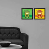 Festive Background with Truck Art Poster Frame Set of 2