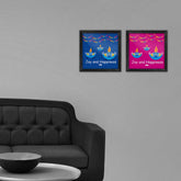 Traditional Lighting Diya with Party Bunting Flags Poster Frame Set of 2