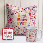 Best Mom Ever Quote Printed Cushion & Coffee Mug Gift for Mother