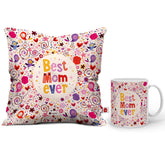 Best Mom Ever Quote Printed Cushion & Coffee Mug Gift for Mother