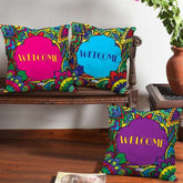 Set of 3 Cushion Covers with Welcome Print