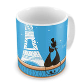 Pussy Cat Love with Eiffel Tower Silhouette Blue Coffee Mug
