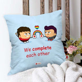 Gay Couple Illustration Blue Cushion Cover