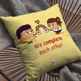 Lesbian Couple Illustration Beige Cushion Cover