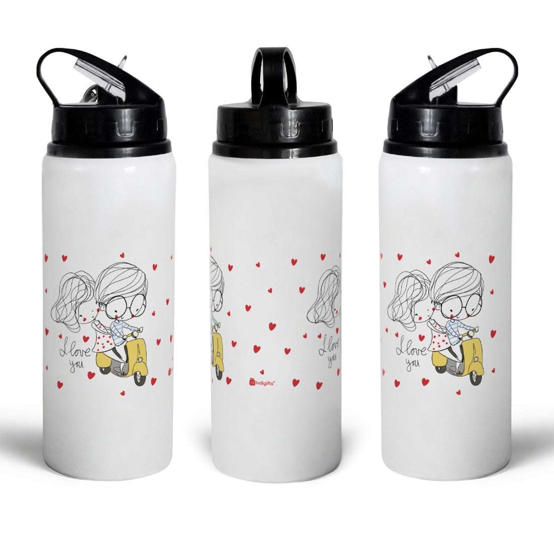 I Love You Printed Aluminium Sipper Water Bottle 750 ML