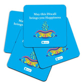 Illuminated Oil Diya Lamp with Colorful Floral Design Blue Coasters