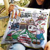 Himachal Pradesh - Doodle Art Reversible Zipper Cushion with Filler - Discovering India