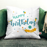Happy Birthday To You Printed In Teal Cushion Cover 12 X 12 Inch With Filler For Friends Birthday Gift