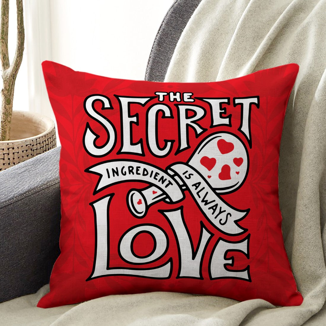 Valentine Gift Combo Red Printed Cushion Cover, Filler, Coffee Mug With Love Quote