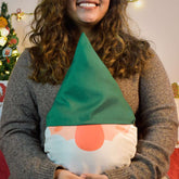 Christmas Decoration Items For Home Gnome Face Printed Reversible Round Cushion For Decoration, 12"x12", White