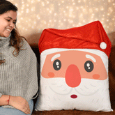 Chrsitmas Décor Items Santa Face Printed Revesible Hug Cushion 24x24 Inches