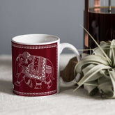 Maroon Ethnic Themed Elephant Printed Coffee Cup