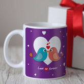 Cute Birds Couple Kissing Purple Coffee Mug