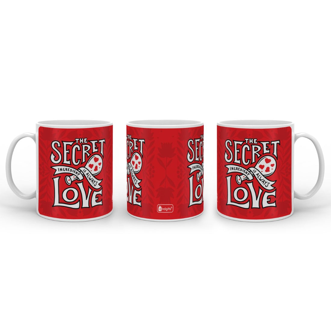 Valentine Gift Combo Red Printed Cushion Cover, Filler, Coffee Mug With Love Quote