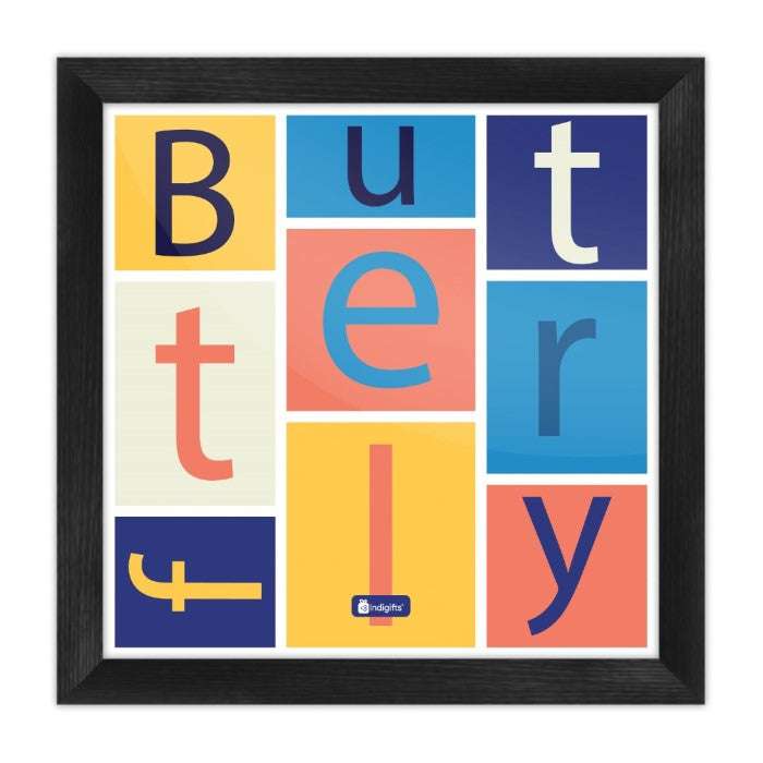 Indigifts Half-N-Half Collection Butterfly word Printed Poster Frame