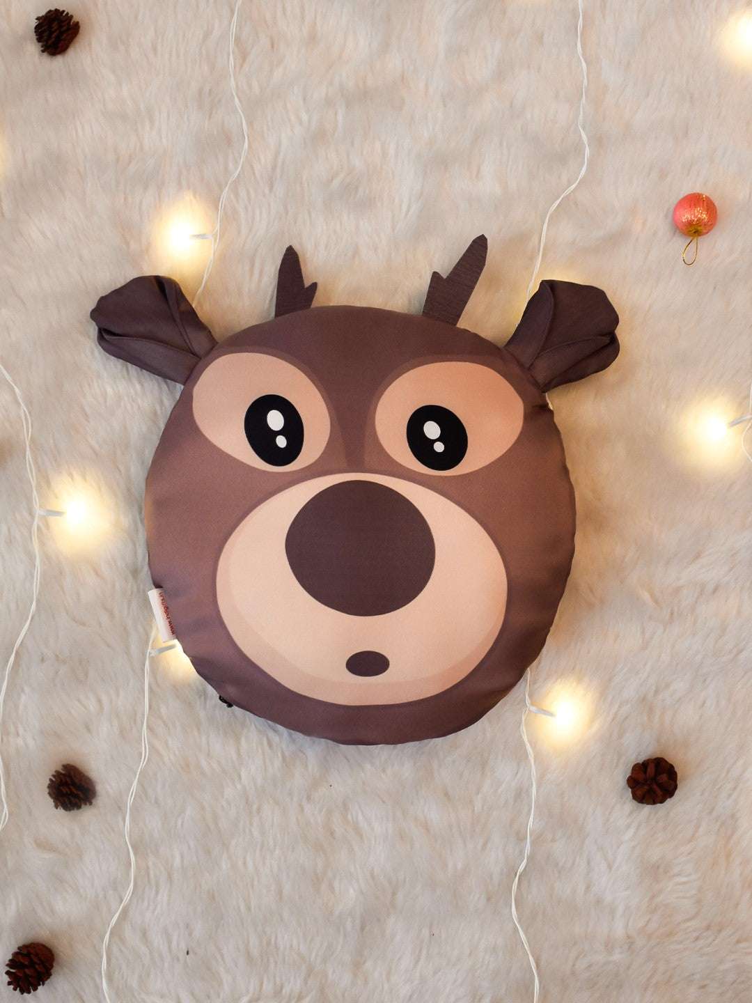 Christmas Decoration Items For Home Reindeer Face Printed Reversible Round Cushion For Decoration, 12&quot;x12,Brown