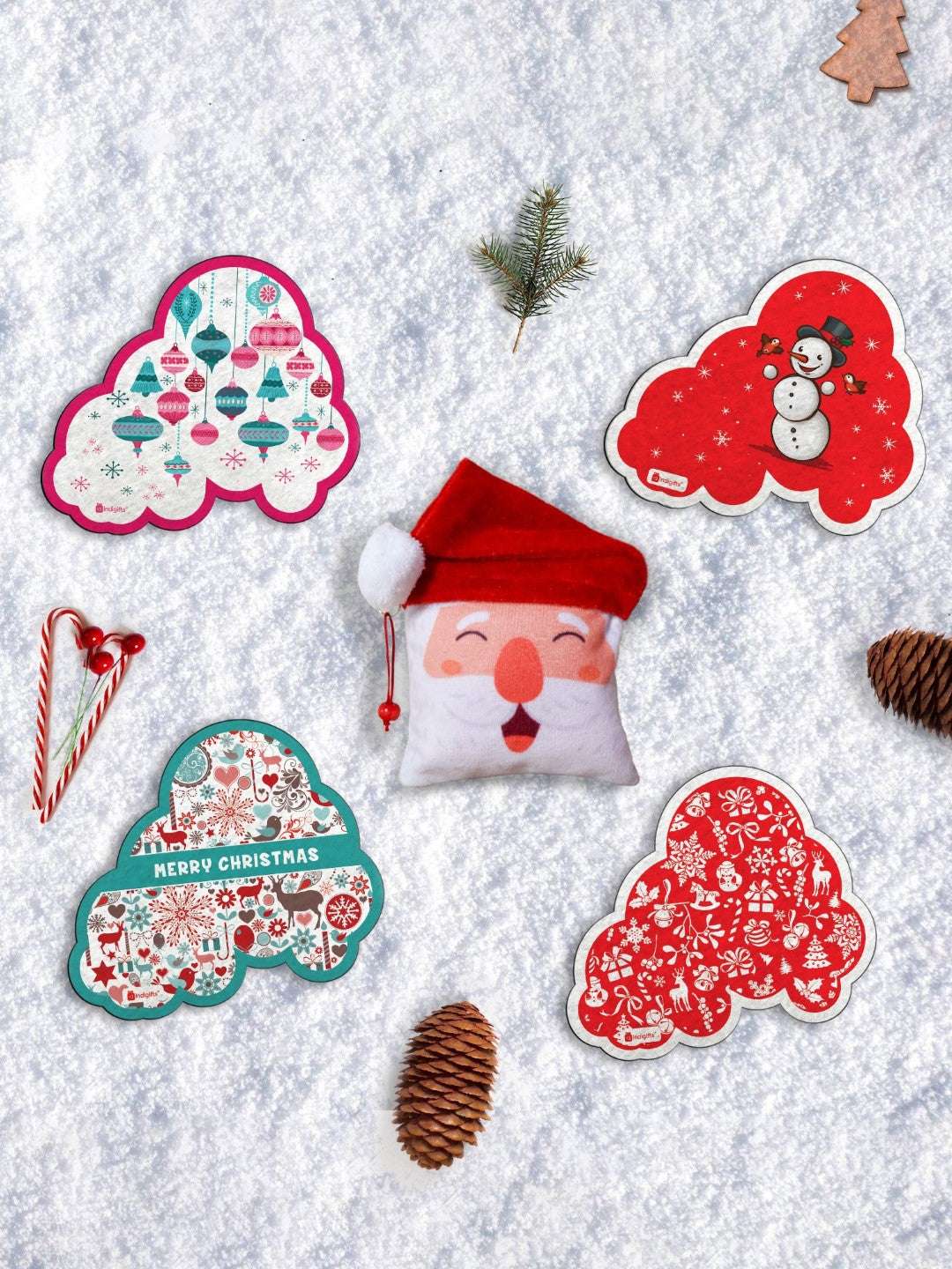 Christmas Gifts for Kids Girls/Boys/Friend Colorful Cute Christmas Cloud Fridge Magnets 7 x 9 cm Set of 4 and Revesible Santa Soft Toy