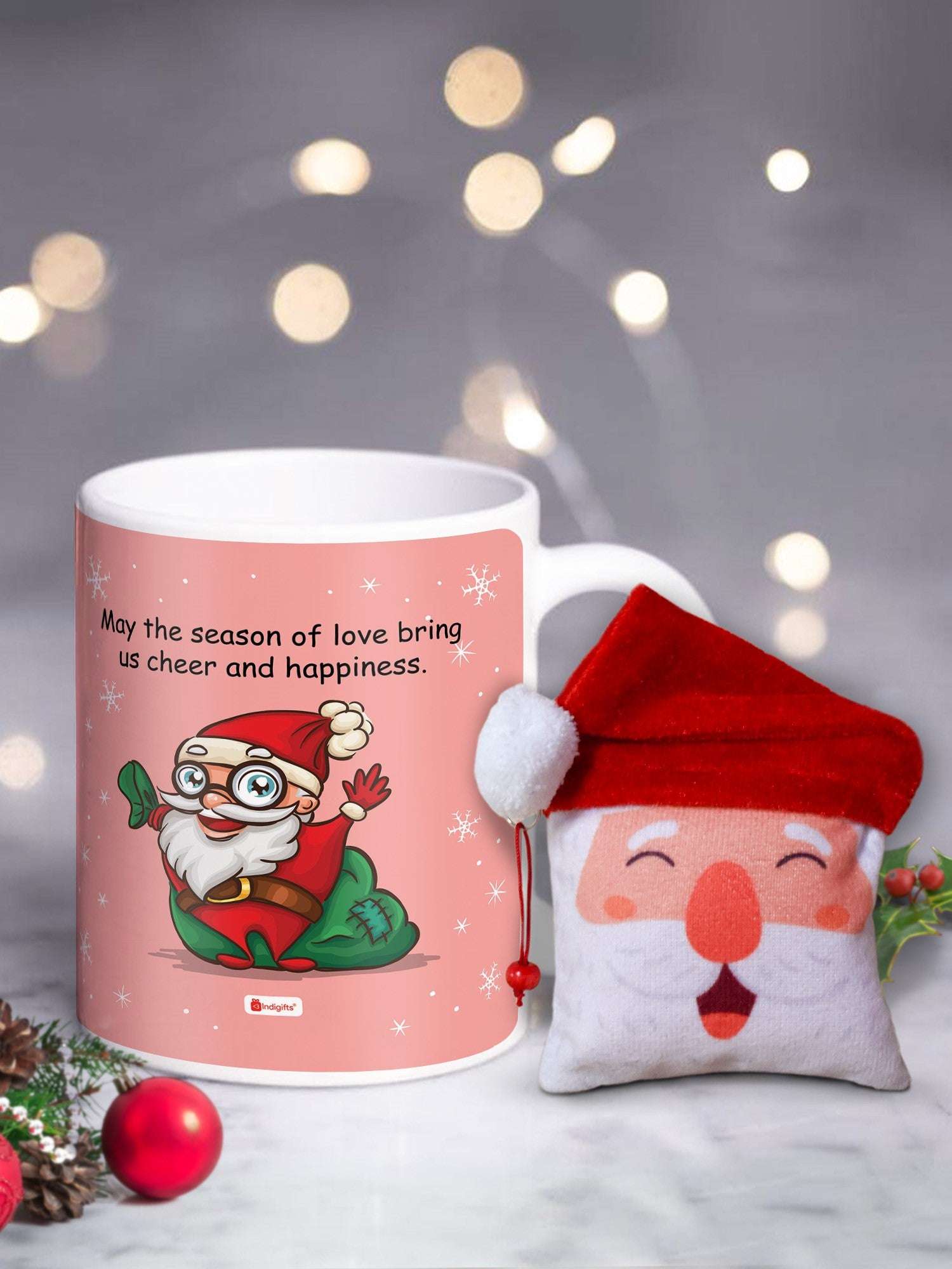 Christmas Gift Box Ceramic Christmas Coffee Mug and Revesible Santa Soft Toy