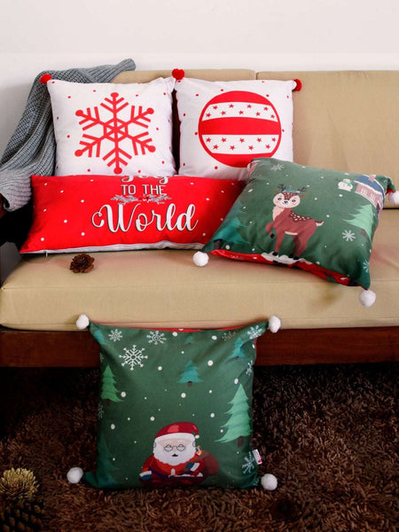Christmas Gift Hamper Joy Of the Word Quotes Printed Reversible Cushion Set Of 5, Red, Green, White