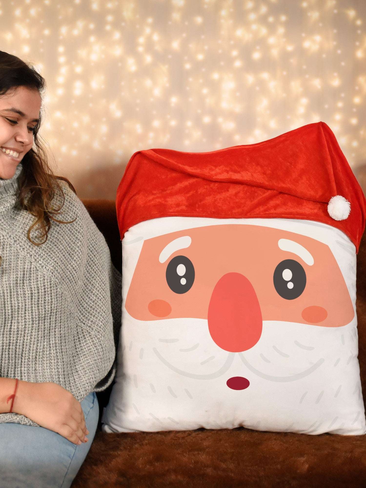 Chrsitmas D&eacute;cor Items Santa Face Printed Revesible Hug Cushion 24x24 Inches