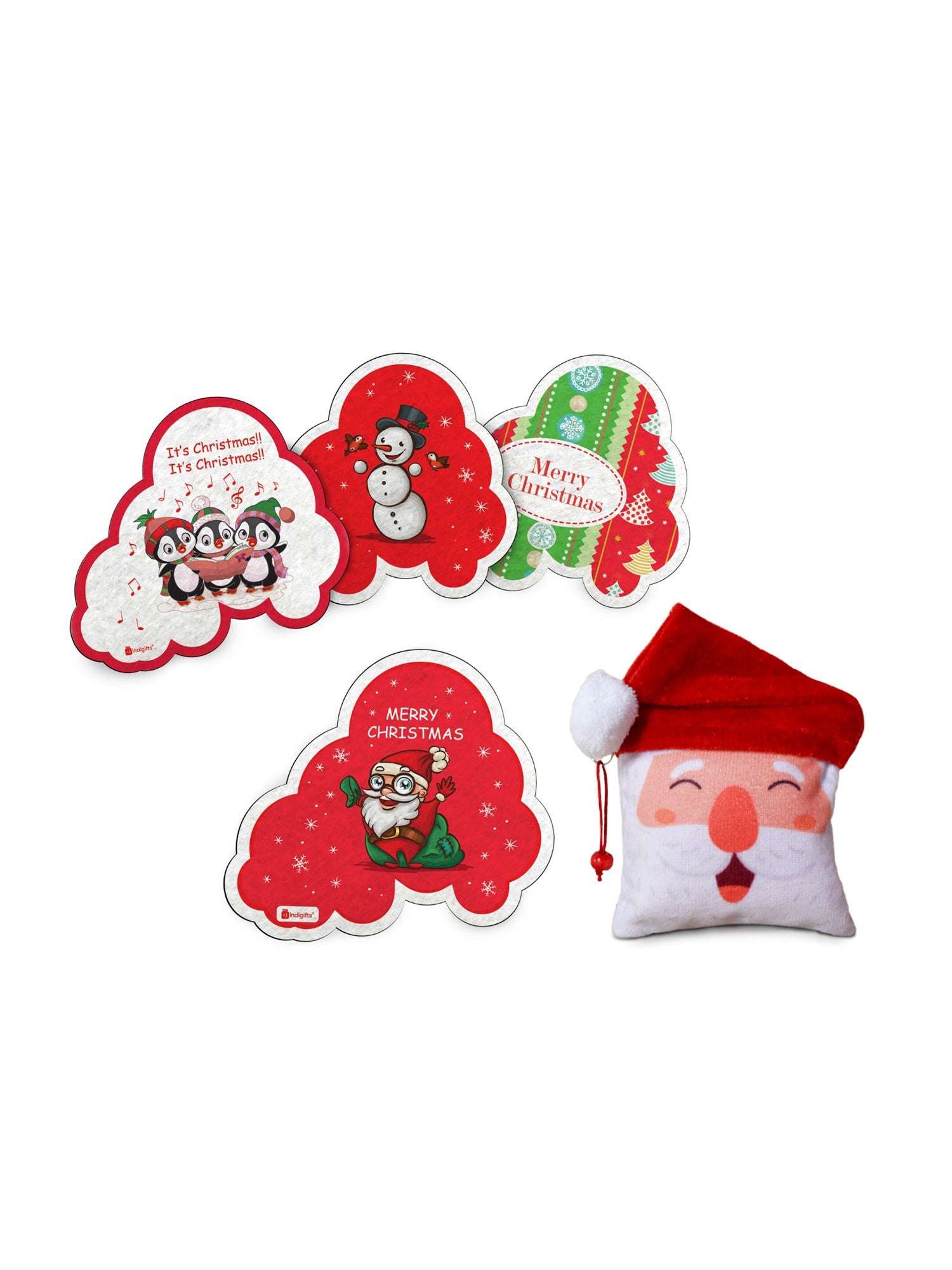 Christmas Gifts for Kids Merry Christmas Quote Printed Cute Xmas Fridge Magnet Set of 4 and Revesible Santa Soft Toy